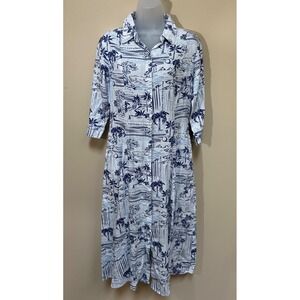 Calypso St. Barth Maxi Shirt Dress Linen Blend Womens Small Blue White Tropical